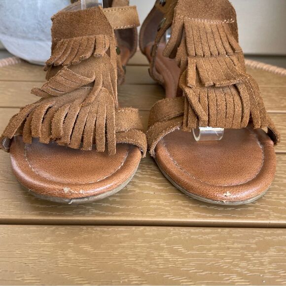 Minnetonka Merriam Leather Fringe Sandal Women's Boho Mini Wedge Size 7 - Picture 3 of 10